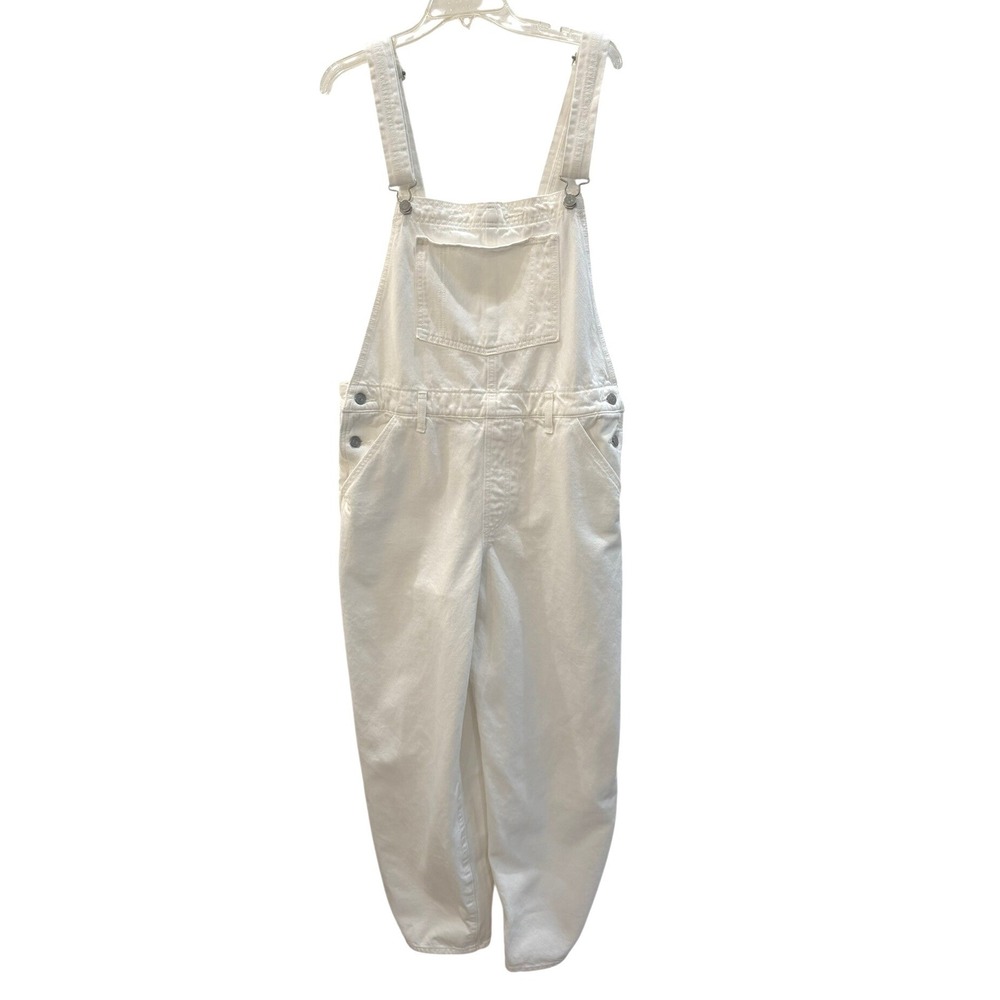 Levis Premium Womens White Denim Bib Overalls Tapered Leg Size Large